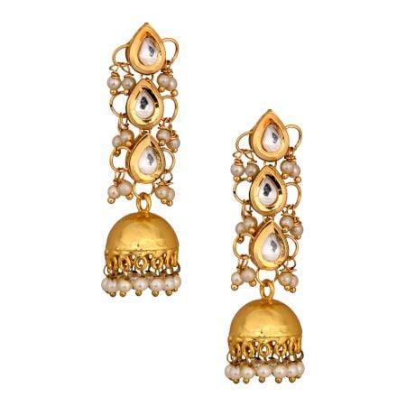 Triple Teardrop Mirror & Pearl Jhumka Earrings Pair